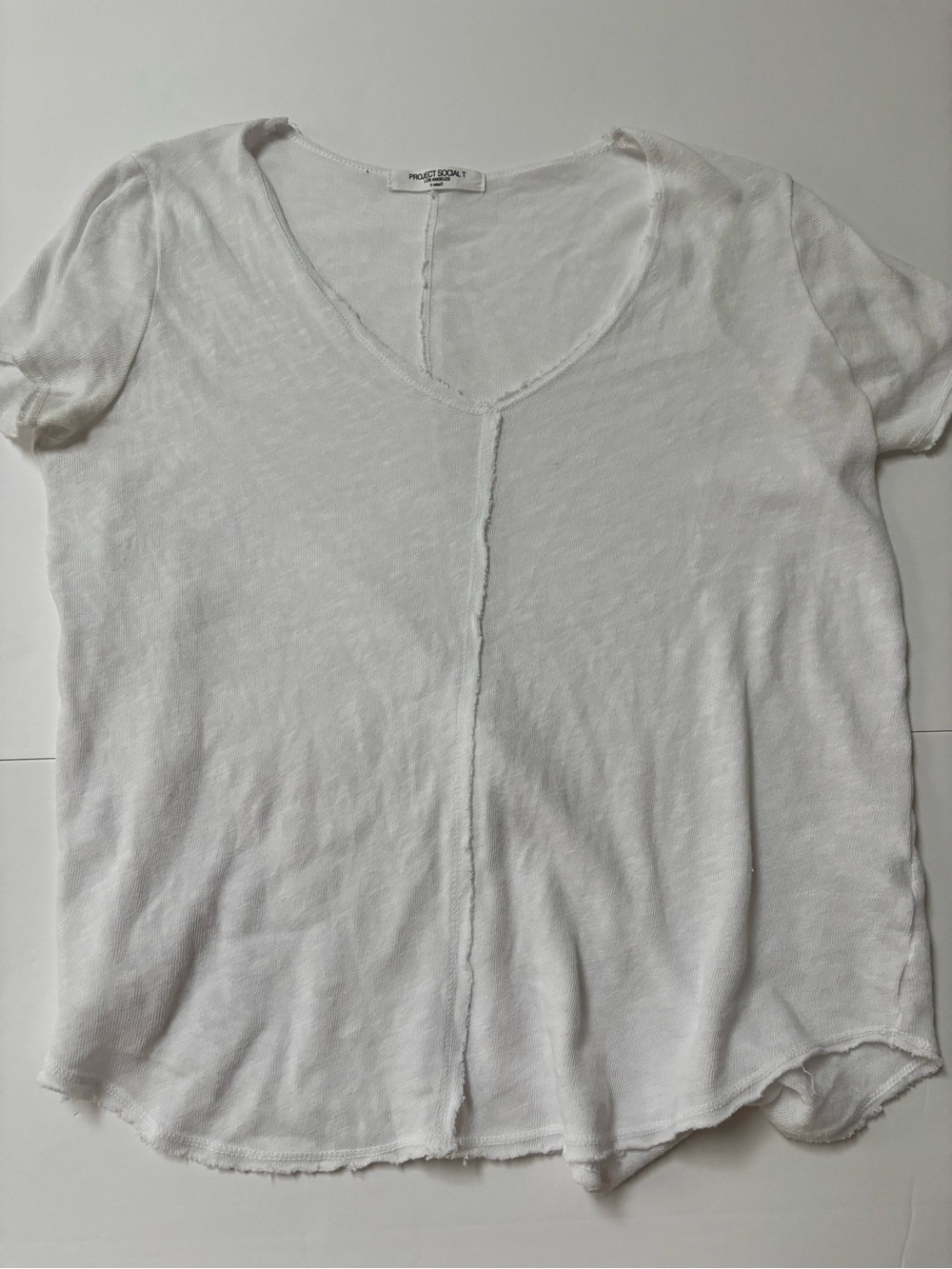 Project Social T White Raw-Edge V-Neck Tee
